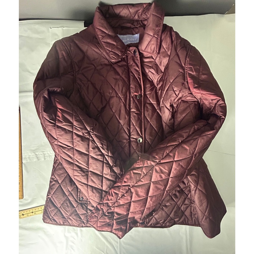 Lauren Scott Quilted Burgundy Jacket Women's Size Medium Snap Front Stand Collar